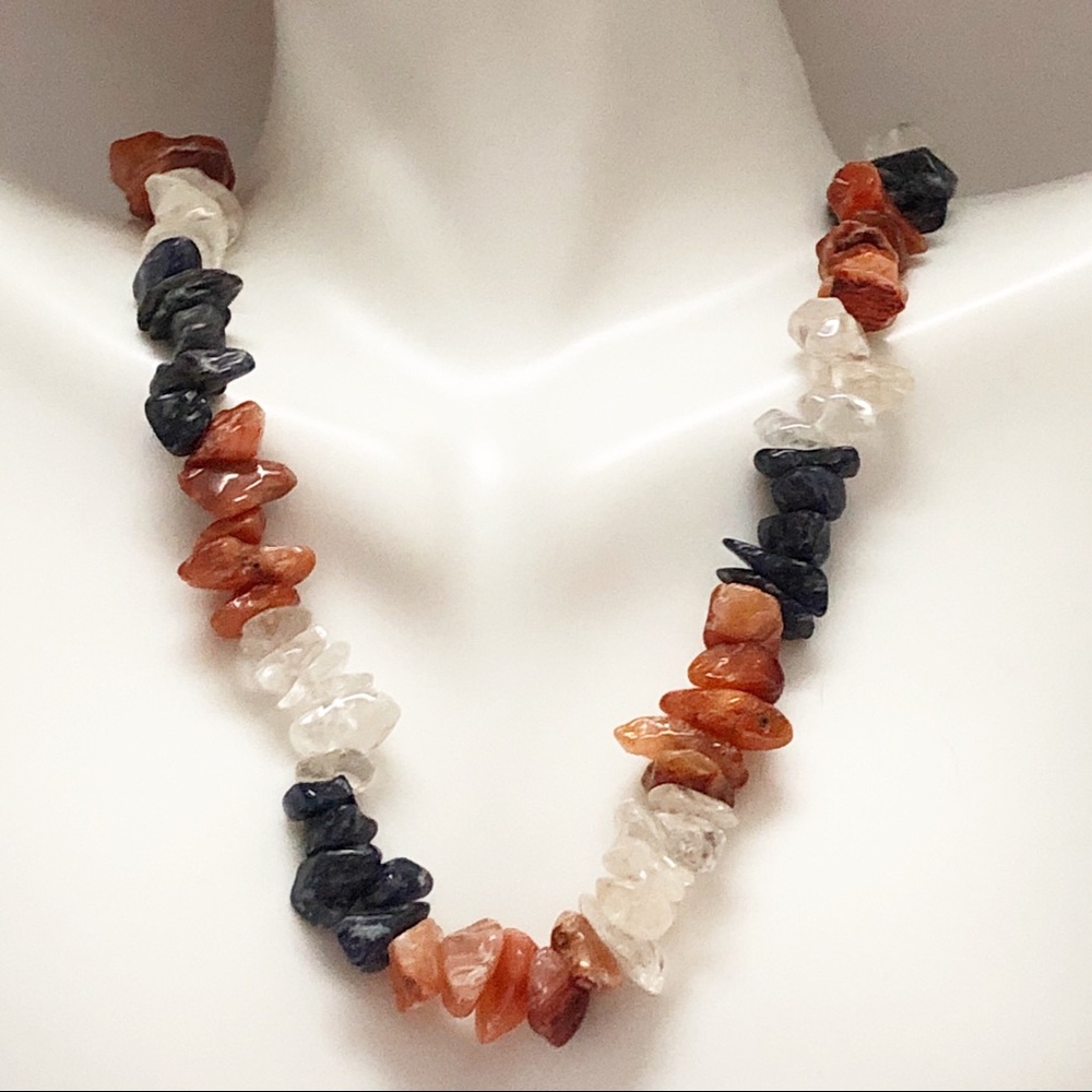 Vintage Carnelian Quartz Lapis Raw Gemstone Necklace